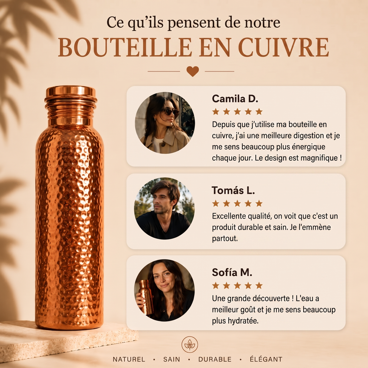 Bouteille en cuivre Niravir — L'eau qui se purifie toute seule