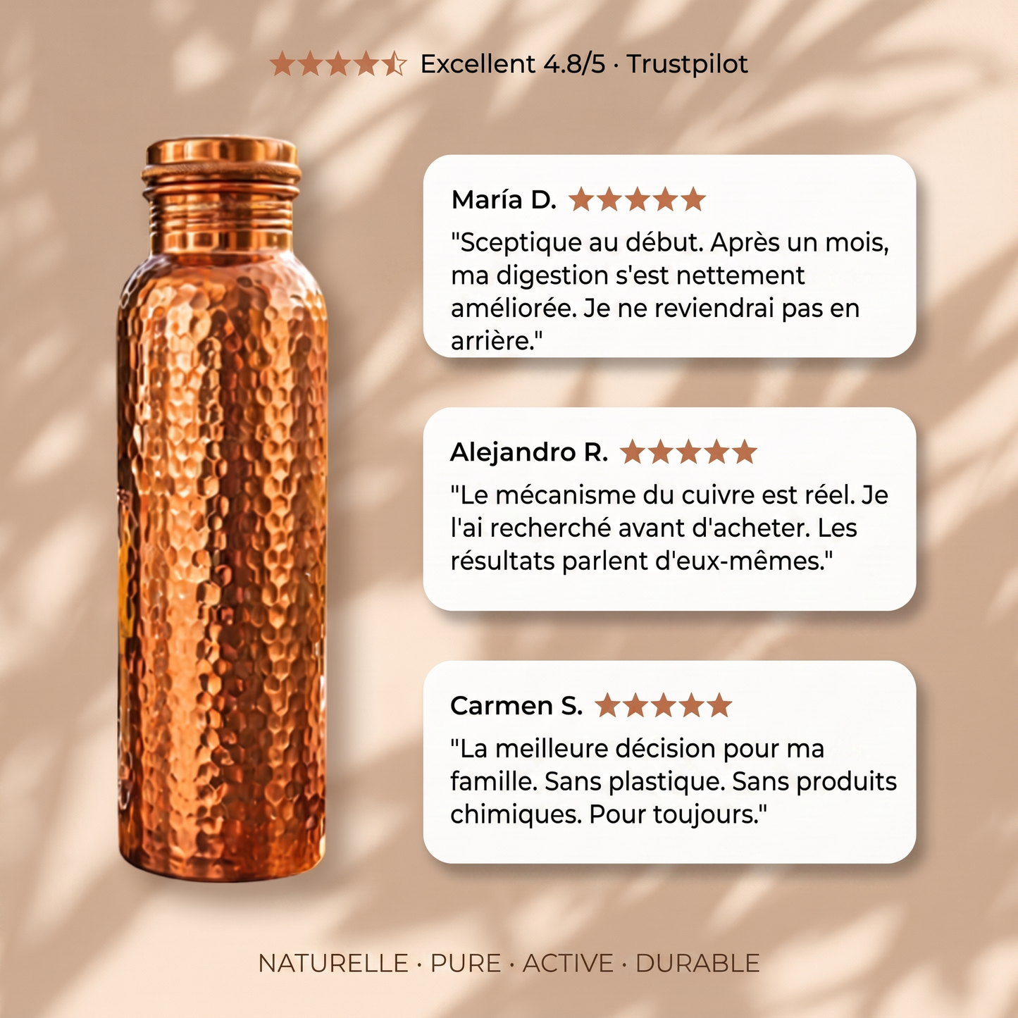 Bouteille en cuivre Niravir — L'eau qui se purifie toute seule
