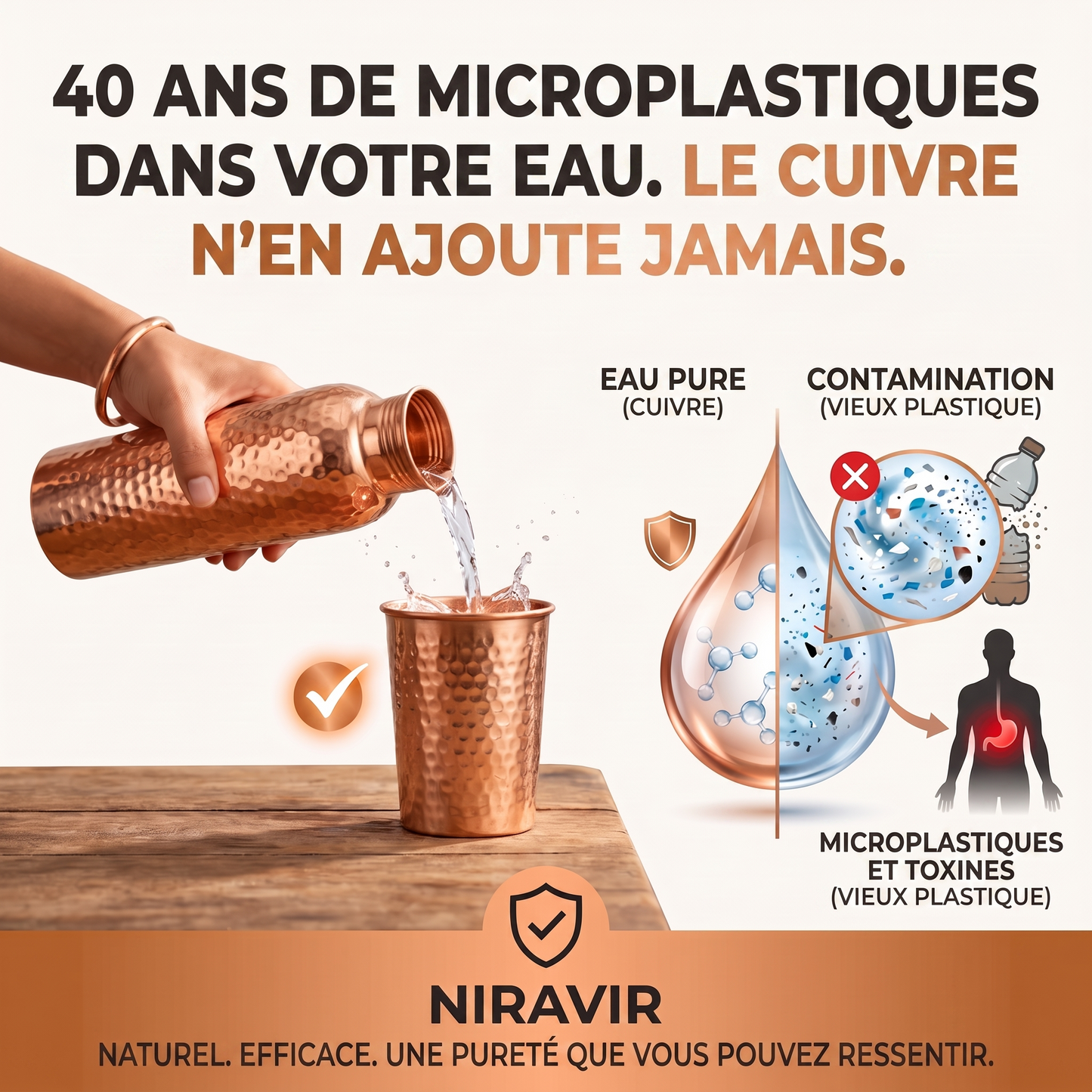 Bouteille en cuivre Niravir — L'eau qui se purifie toute seule